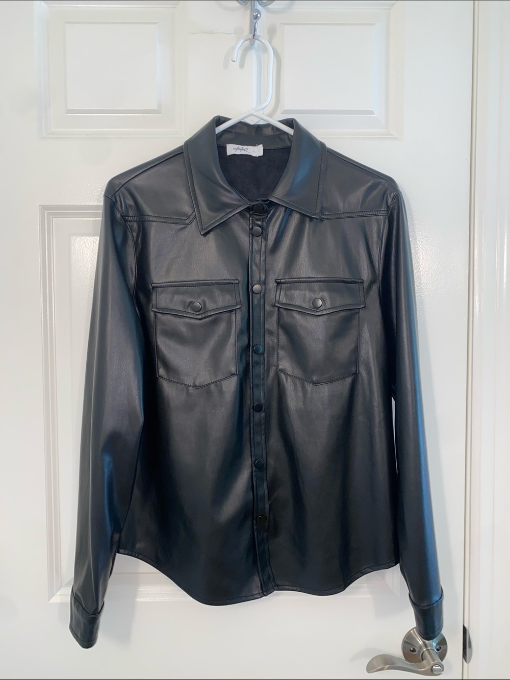 Black Vegan Leather Button-Down Shirt